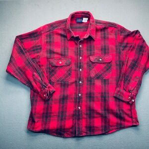 Dakota Red Black Plaid Long Sleeve Button Up Flannel Shirt 2XL